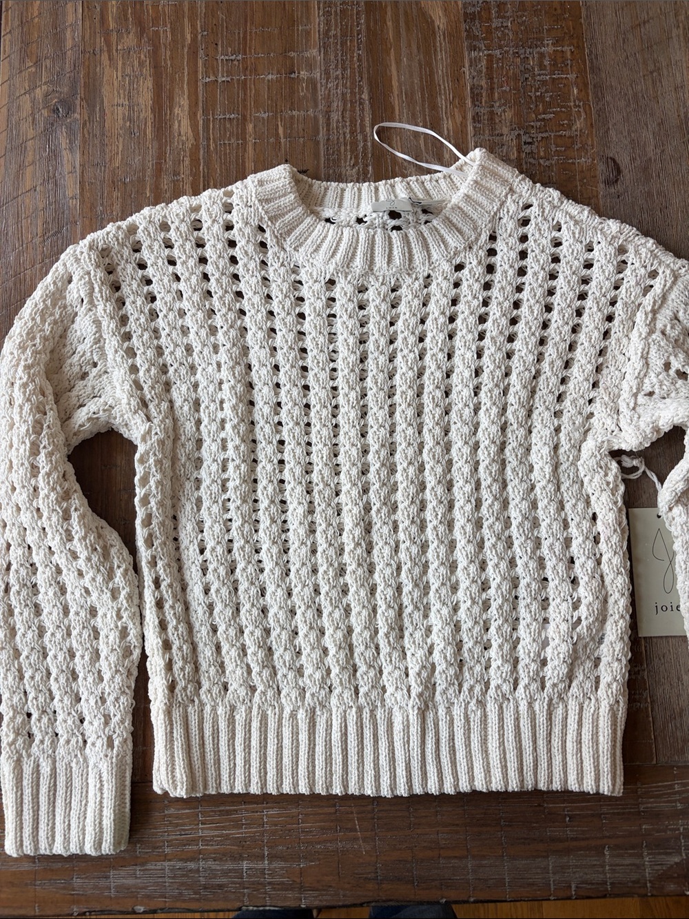 Joie Ivory Openwork Crewneck Sweater